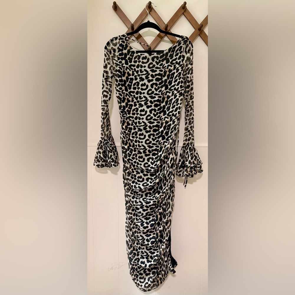 Boohoo Black and Cream Animal Print Long Sleeve Dress